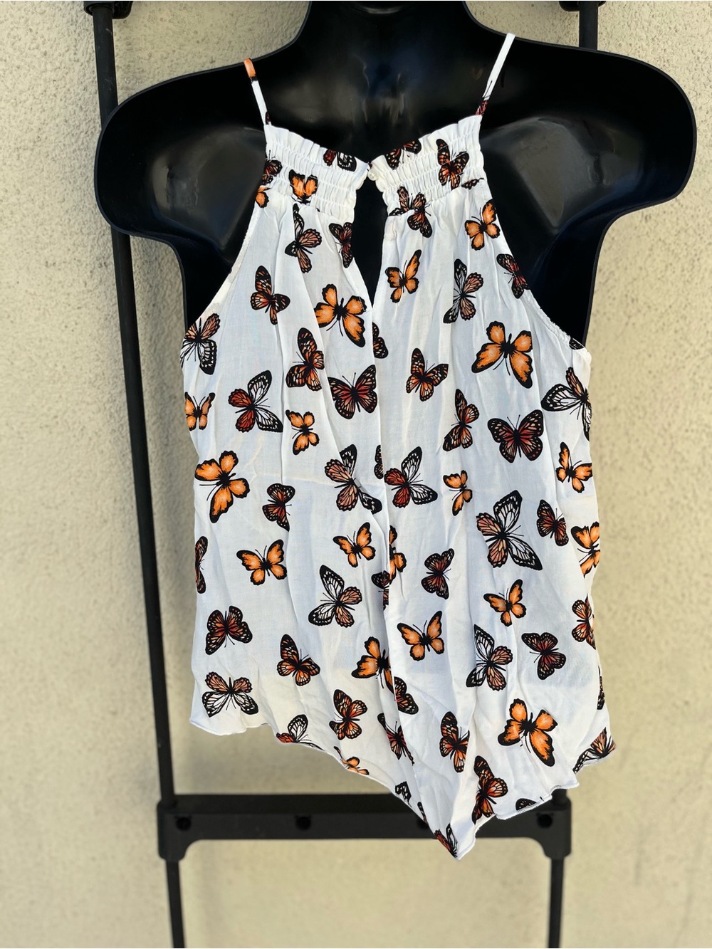 No Boundaries White Butterfly Print Sleeveless Halter Top - Picture 4 of 9